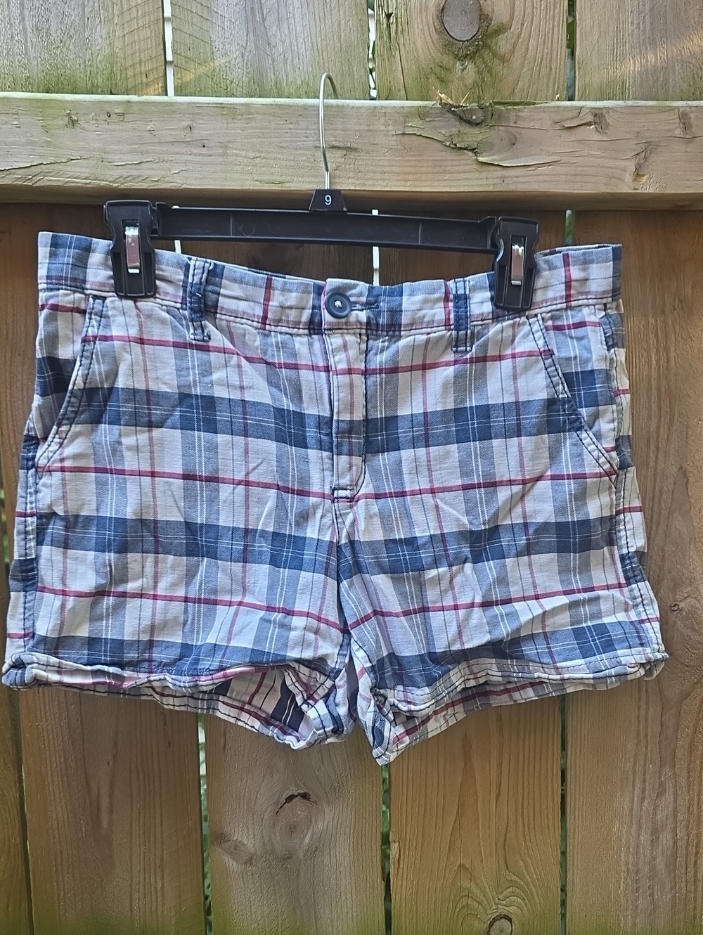 Faded Glory Blue and White Plaid Cotton Shorts